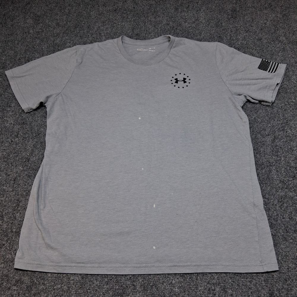 Under Armour Freedom T-Shirt Mens LG Gray HeatGear USA Flag Loose Fit Patriotic